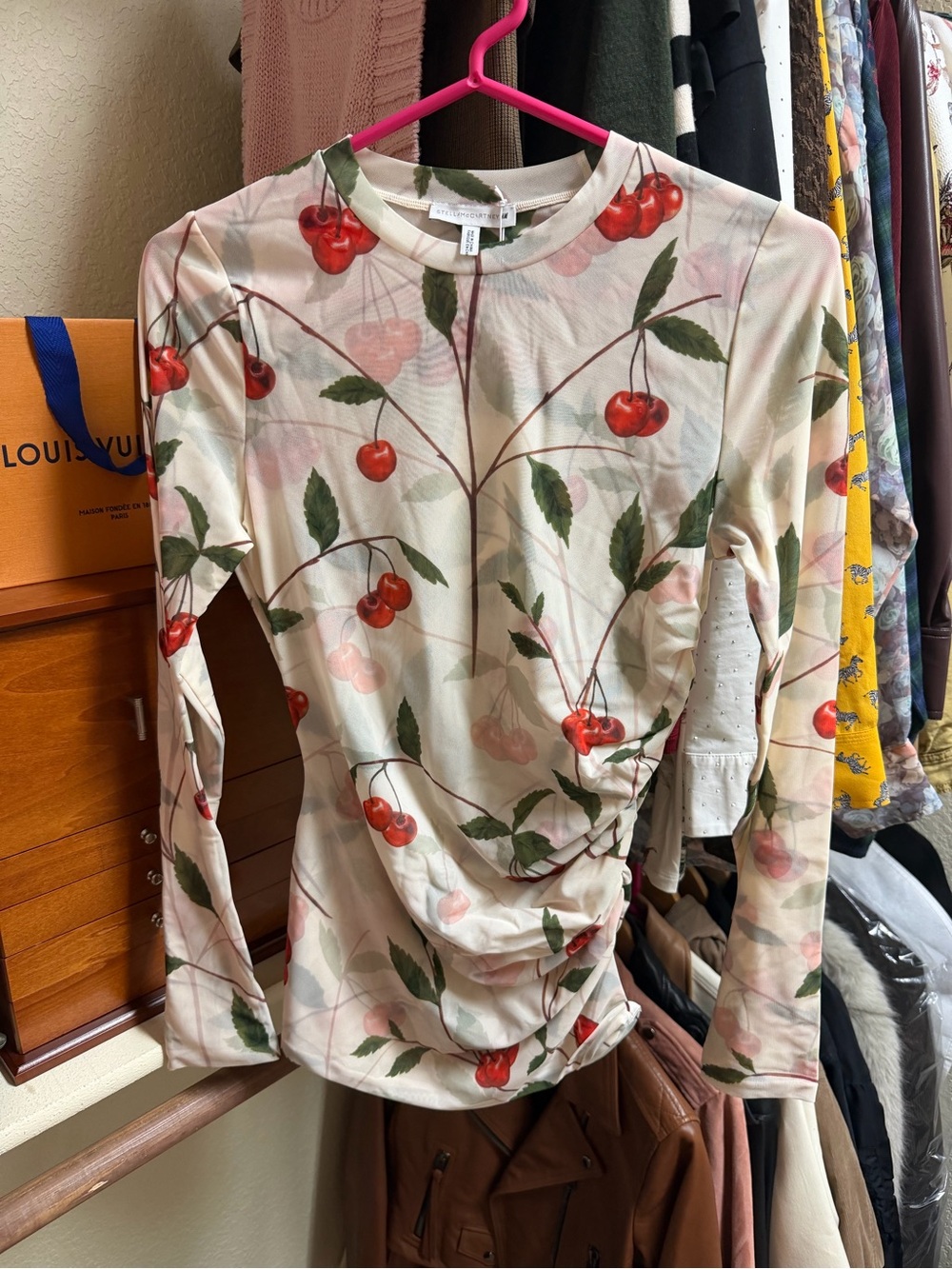 Stella McCartney x H&M Cherry-Print Long-Sleeve Mesh Top - Picture 3 of 4